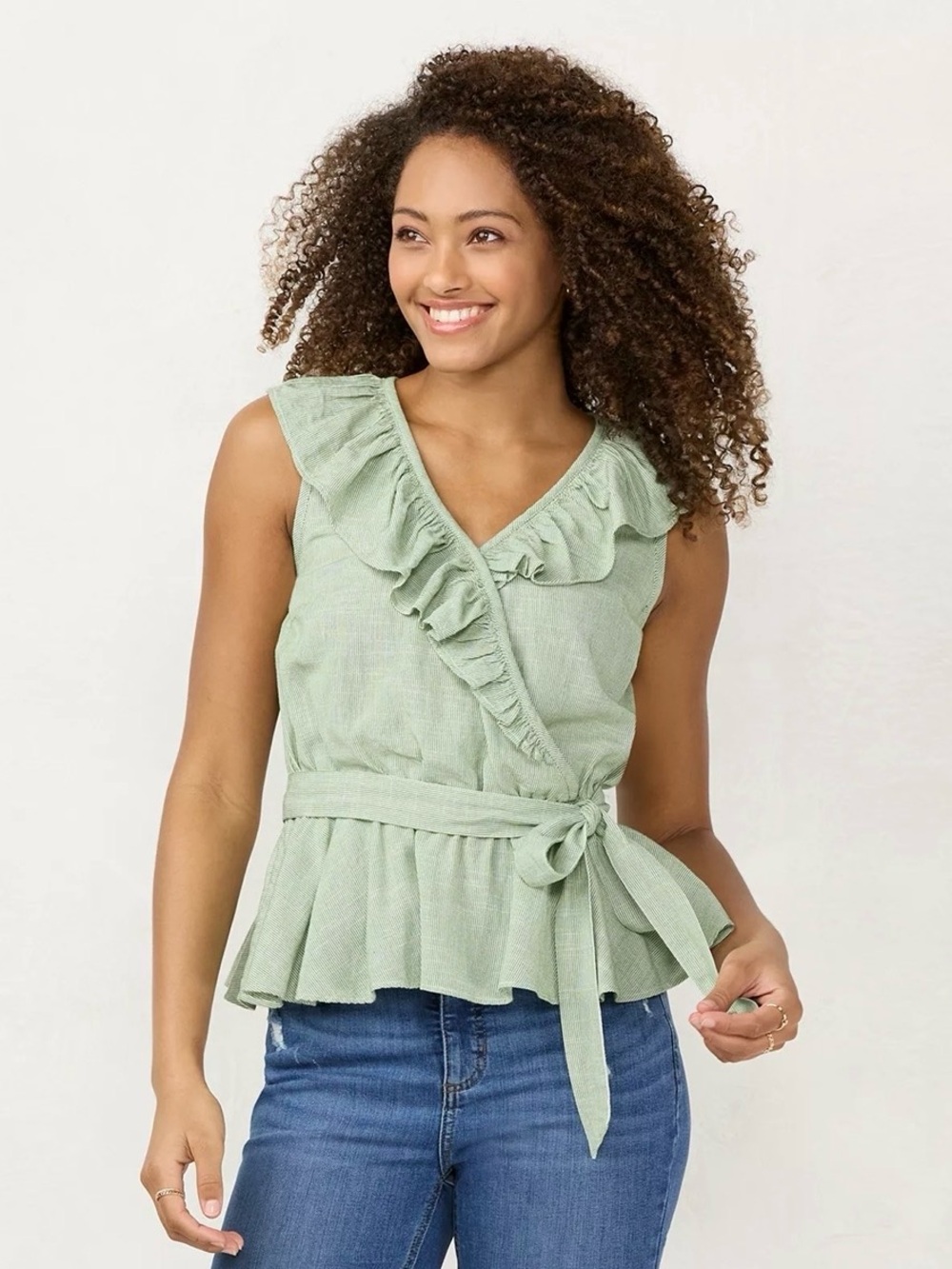 LC Lauren Conrad Sage Green Ruffle Wrap Camisole